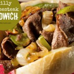 Homemade Philly Cheesesteak Sandwich with Onions and Peppers